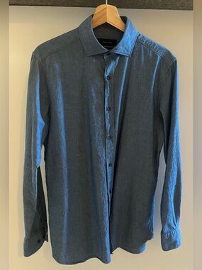 Massimo Dutti Men's Blue Button-Down 100% Cotton Shirt